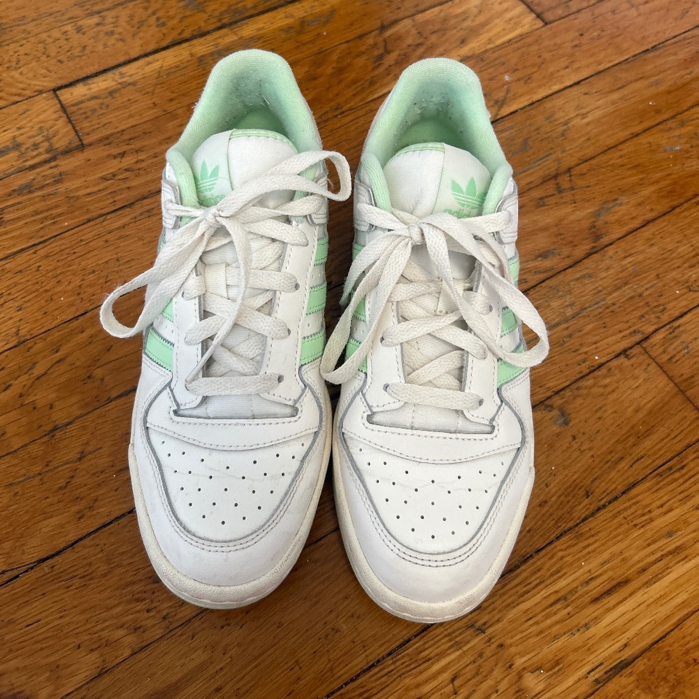 Adidas mint green and white sneakers